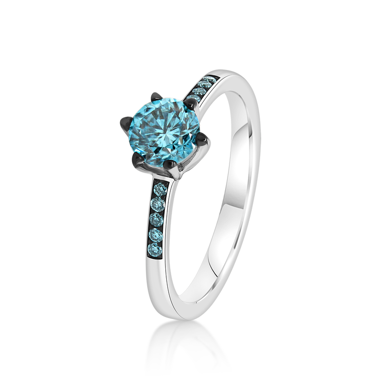 Inel din aur alb de 18K, cu 1 diamant Ice Blue