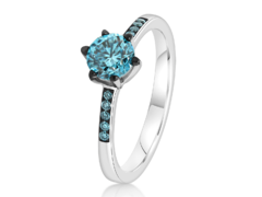 Inel din aur alb de 18K, cu 1 diamant Ice Blue